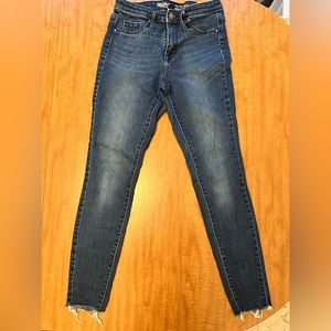 Mossimo denim from Target. High rise, raw hem detail with zipper fly.